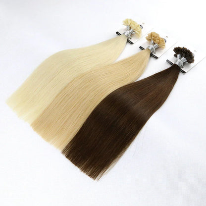 Premium Keratin U-Tip Hair Extensions in Cold Blonde, providing natural-looking length and volume