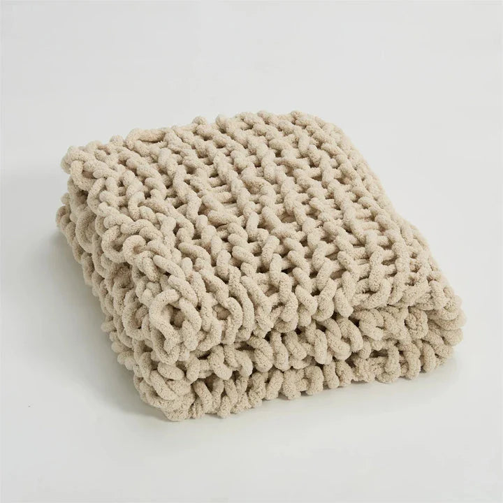 Elegant Chenille Chunky Knit Throw Blanket in White, available in adult and child sizes, offering cosy comfort and timeless style for your home