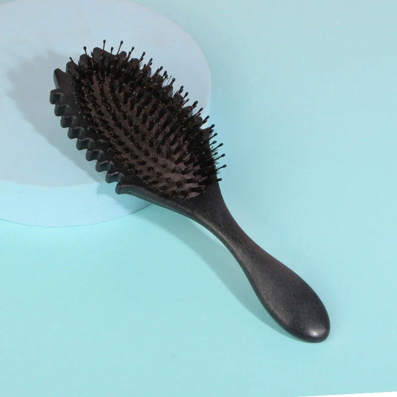 Boar Bristle Curl Defining Detangling Hair Brush in pink colour