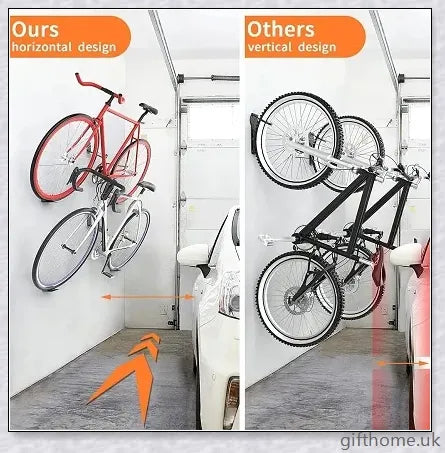 Sturdy black carbon steel bicycle wall mount rack for securing bikes and mountain bikes to the wall