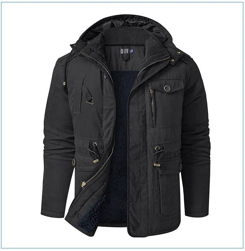 A premium fleece-lined and cotton-padded winter coat for plus-size men, available in a range of classic colours.