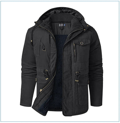 A premium fleece-lined and cotton-padded winter coat for plus-size men, available in a range of classic colours.