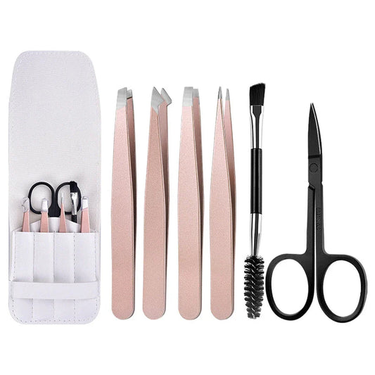 Premium 6-Piece Eyebrow Grooming Kit with Precision Tweezers, Curved Scissors, and Dual-Sided Brow Brush