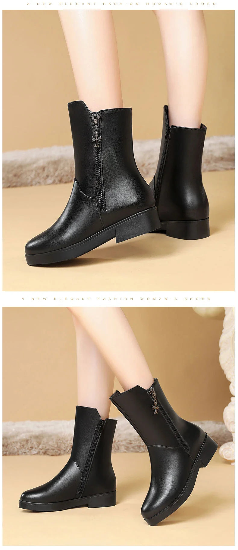 Luxurious black velvet padded ankle boots with thick heels for women, featuring a rounded toe and side zipper closure