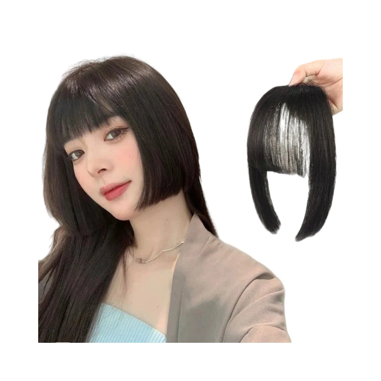 Stylish Princess Cut Wig with Bangs in various colours, including Brown Black, Natural Black, Dark Brown, and Light Brown.