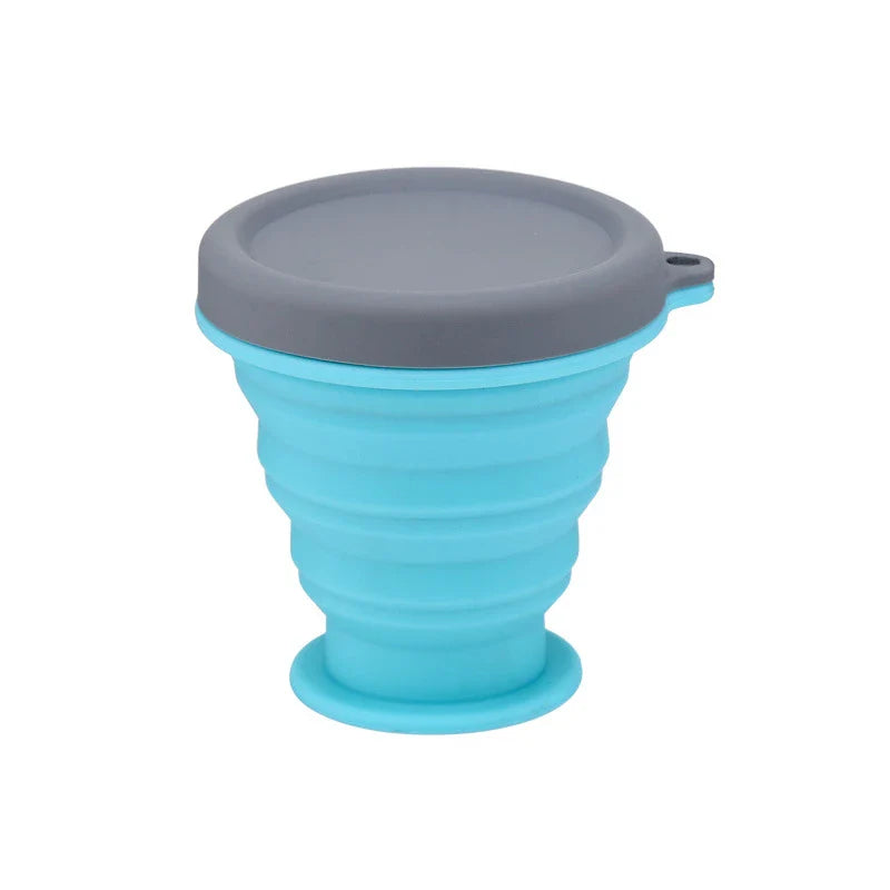 Portable Silicone Telescopic Foldable Drink Folding Cup in Blue Colour