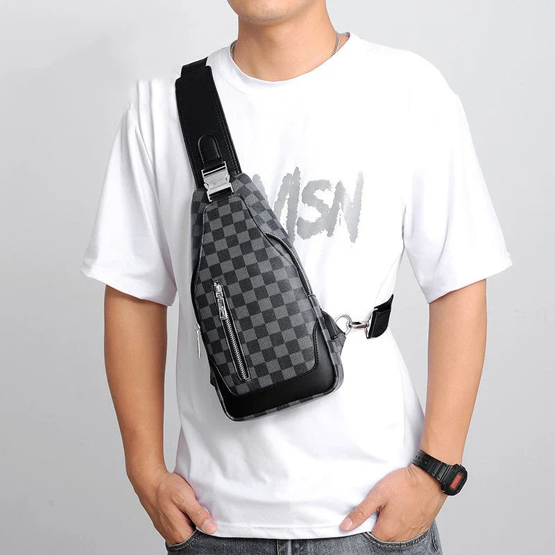 Premium one-shoulder messenger bag made of durable PU leather with secure zipper closure and adjustable strap for active lifestyles