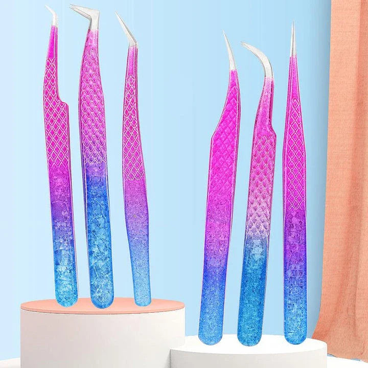 Precision Eyelash Tweezers with Elegant Ice Flower Design - Superhard Stainless Steel, Anti-static, Ergonomic Grip
