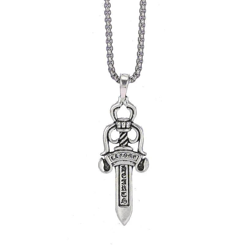Men's Vintage Cross Sword Punk Pendant Necklace made of premium titanium steel with a sleek silver finish and elegant design