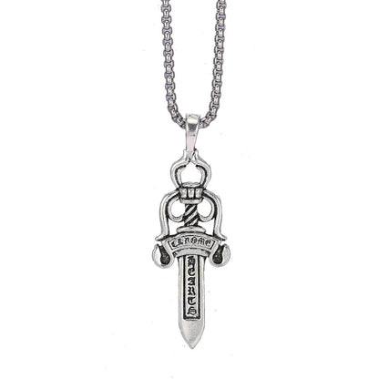 Men's Vintage Cross Sword Punk Pendant Necklace made of premium titanium steel with a sleek silver finish and elegant design
