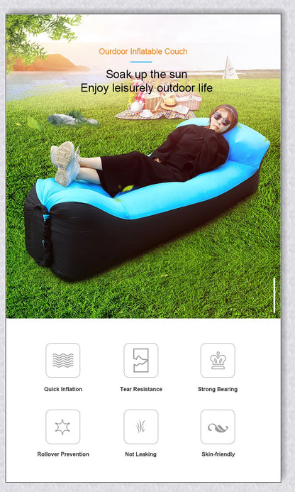 Outdoor Inflatable Couch in various vibrant colour options, perfect for relaxing in the garden, at the beach, or during a picnic