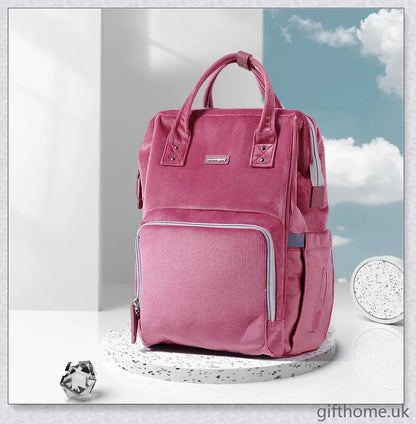 Premium polyester nappy backpack with multiple pockets and adjustable straps, perfect for modern British parents