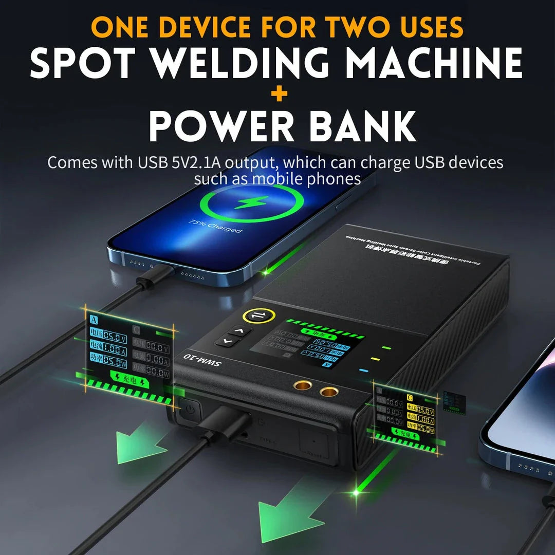 SWM-10 Portable Battery Spot Welder with high-definition LCD screen and intelligent temperature control
