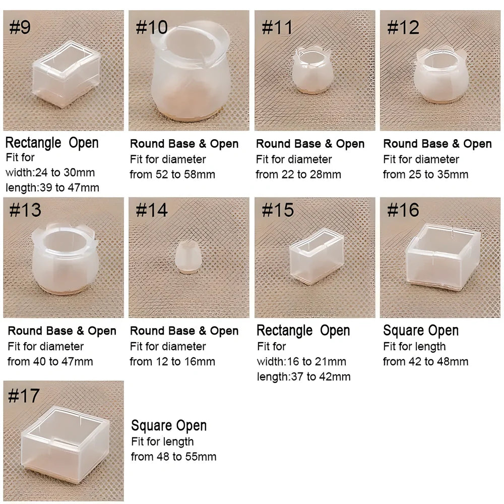 Premium furniture leg protectors in various styles, designed to safeguard floors from scratches and scuffs while enabling easy furniture movement.