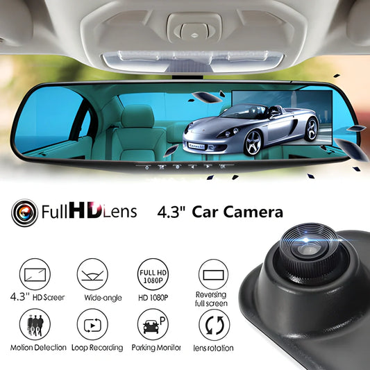Premium 1080P HD Car Dash Cam with 4.3-Inch Digital Display - Discreet Rear-View Mirror Mount, Wide 170-Degree Viewing Angle, Automatic Collision Detection