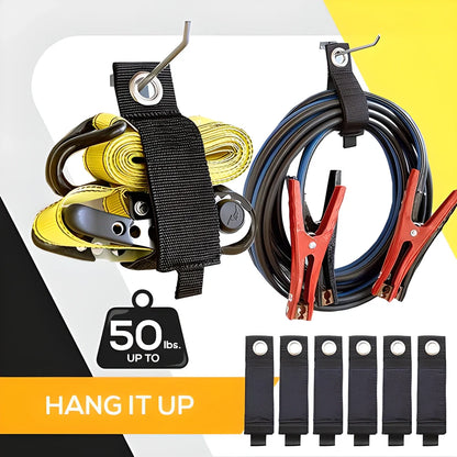 Heavy-Duty Hook & Loop Storage Organiser made of durable ballistic nylon with rust-resistant metal grommets for easy hanging and organisation in the home, garage, or workshop.