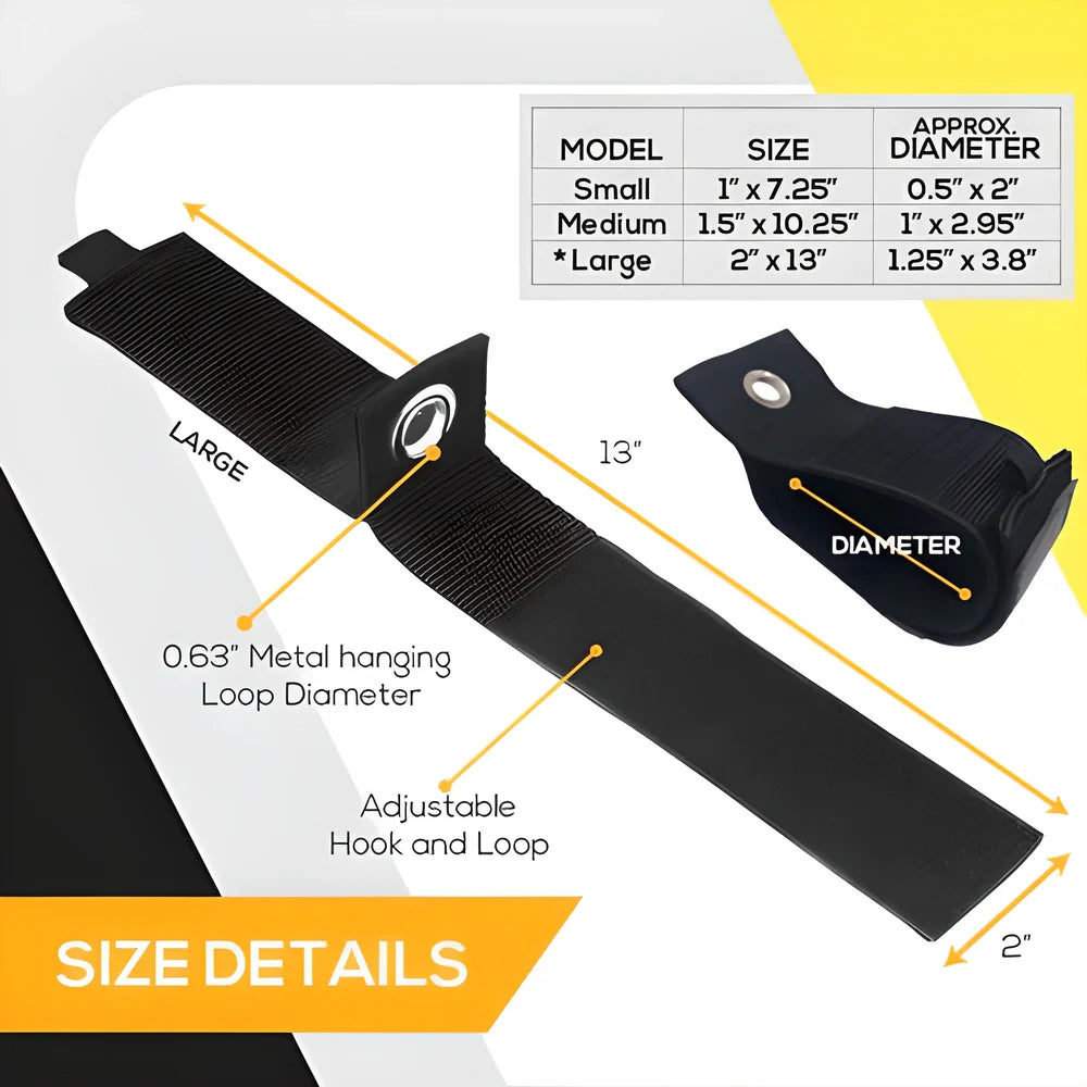 Heavy-Duty Hook & Loop Storage Organiser made of durable ballistic nylon with rust-resistant metal grommets for easy hanging and organisation in the home, garage, or workshop.