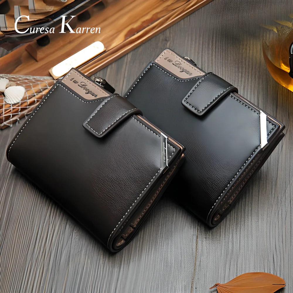 Premium British-made leather wallet in brown or black, featuring tri-fold design and multiple compartments for cards, cash and other essentials