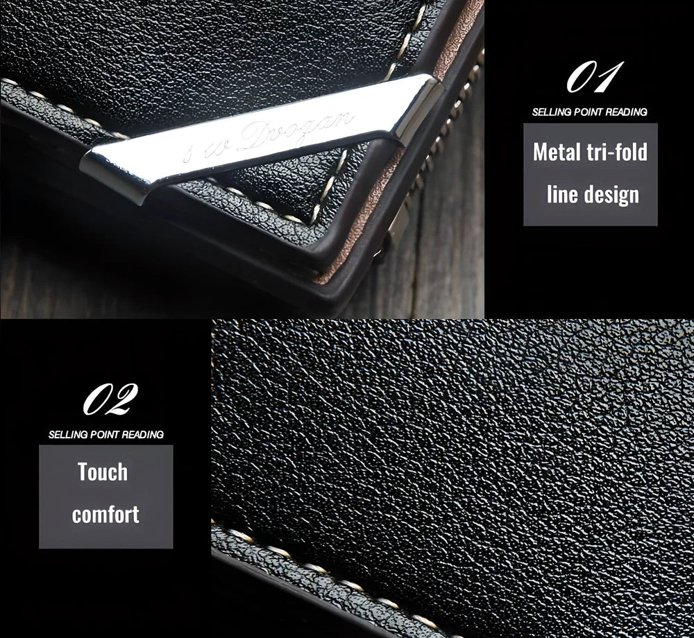 Premium British-made leather wallet in brown or black, featuring tri-fold design and multiple compartments for cards, cash and other essentials