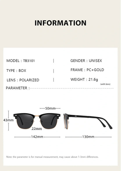 Foldable polarised sunglasses with acetate frames and Polaroid lenses, providing UV protection and glare reduction for driving and outdoor activities.