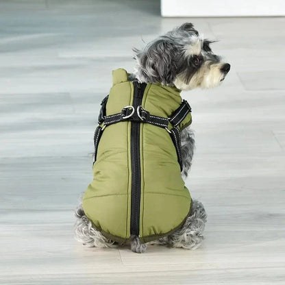 Stylish and practical waterproof dog coat with built-in harness in pink colour