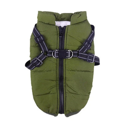 Stylish and practical waterproof dog coat with built-in harness in pink colour