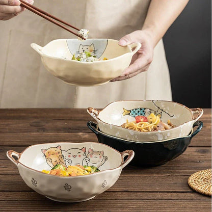 Cat-themed ceramic soup bowl with handle, perfect for serving a variety of dishes in British homes
