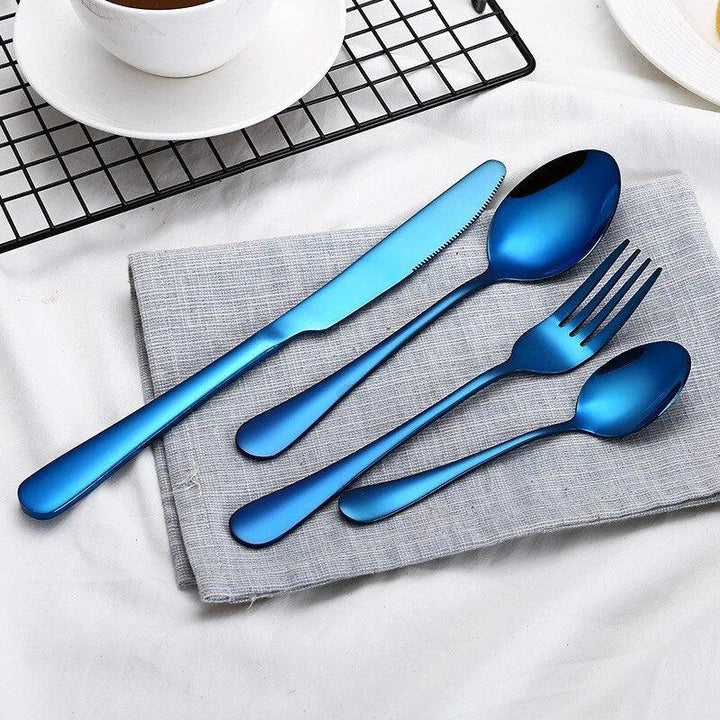 Eco-Friendly Stainless Steel Tableware Set with Frosted Finish - Premium 4-Piece Collection