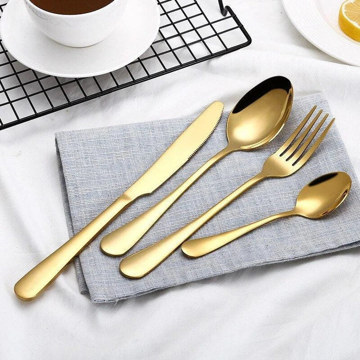 Eco-Friendly Stainless Steel Tableware Set with Frosted Finish - Premium 4-Piece Collection