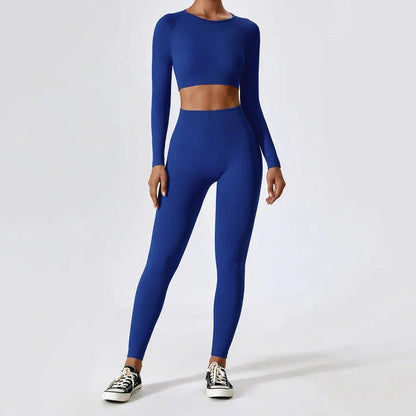 Premium ribbed long sleeve yoga crop top in Tiffany blue colour, featuring a stylish and form-fitting design for active women