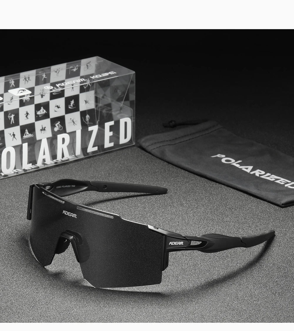 Premium lightweight polarized cycling sunglasses made from durable TR90 material with frameless design and vibrant colour options