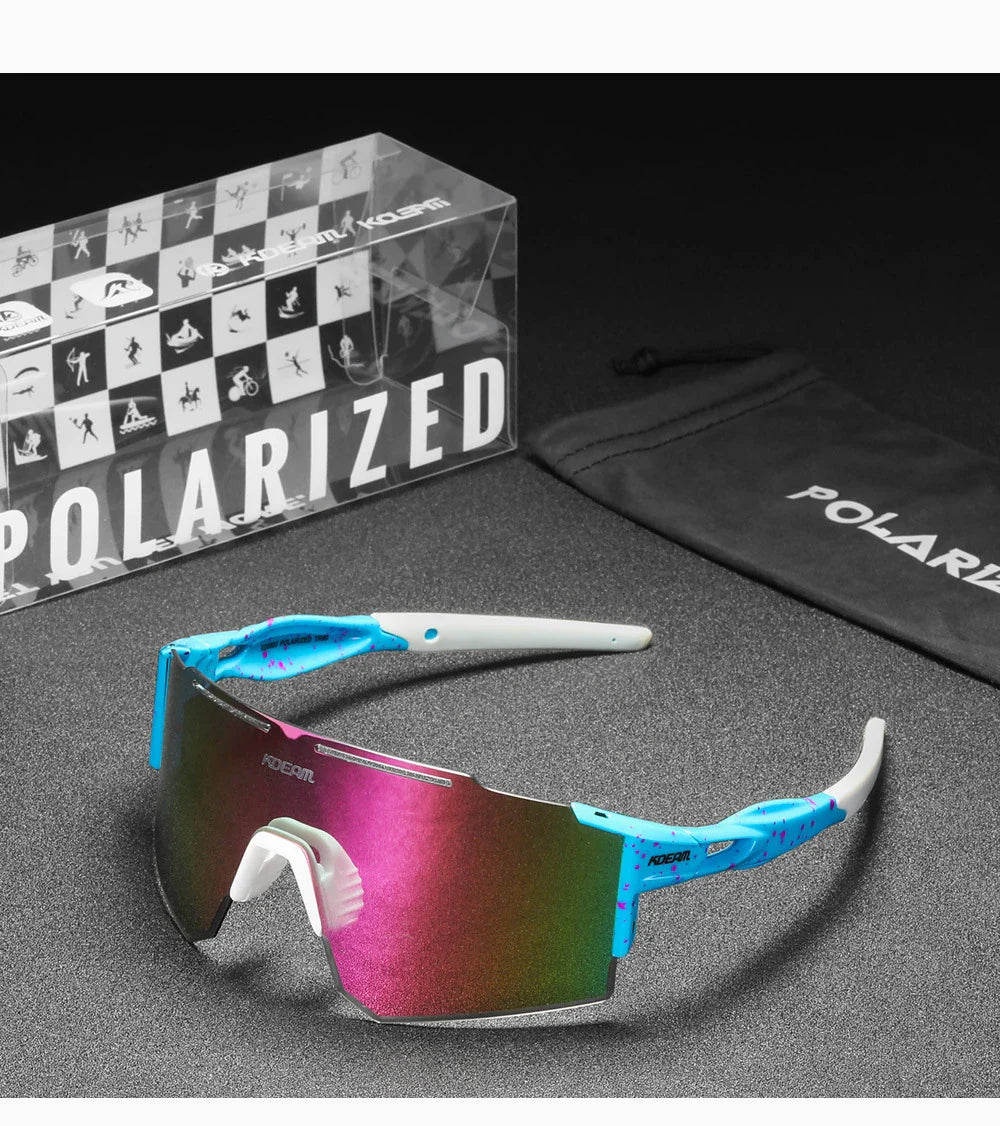 Premium lightweight polarized cycling sunglasses made from durable TR90 material with frameless design and vibrant colour options