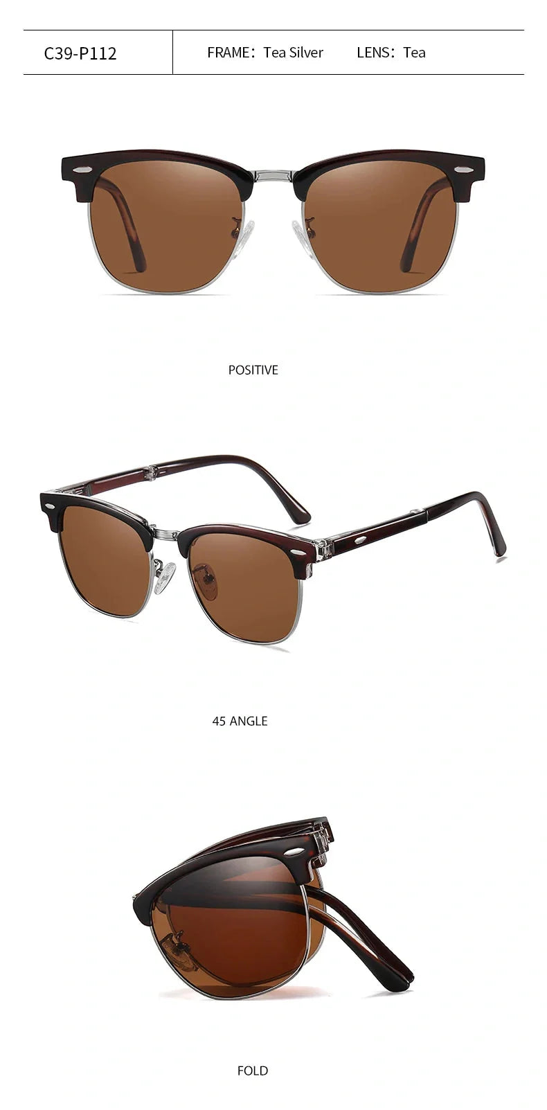 Foldable polarised sunglasses with acetate frames and Polaroid lenses, providing UV protection and glare reduction for driving and outdoor activities.