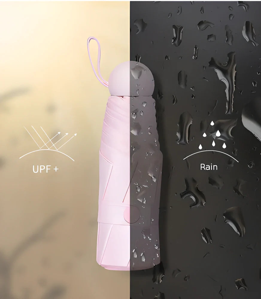 Capsule™ Foldable High-Tech Nano Polymer Umbrella in various colours, including light pink, black, green, blue, purple, white, and gray.