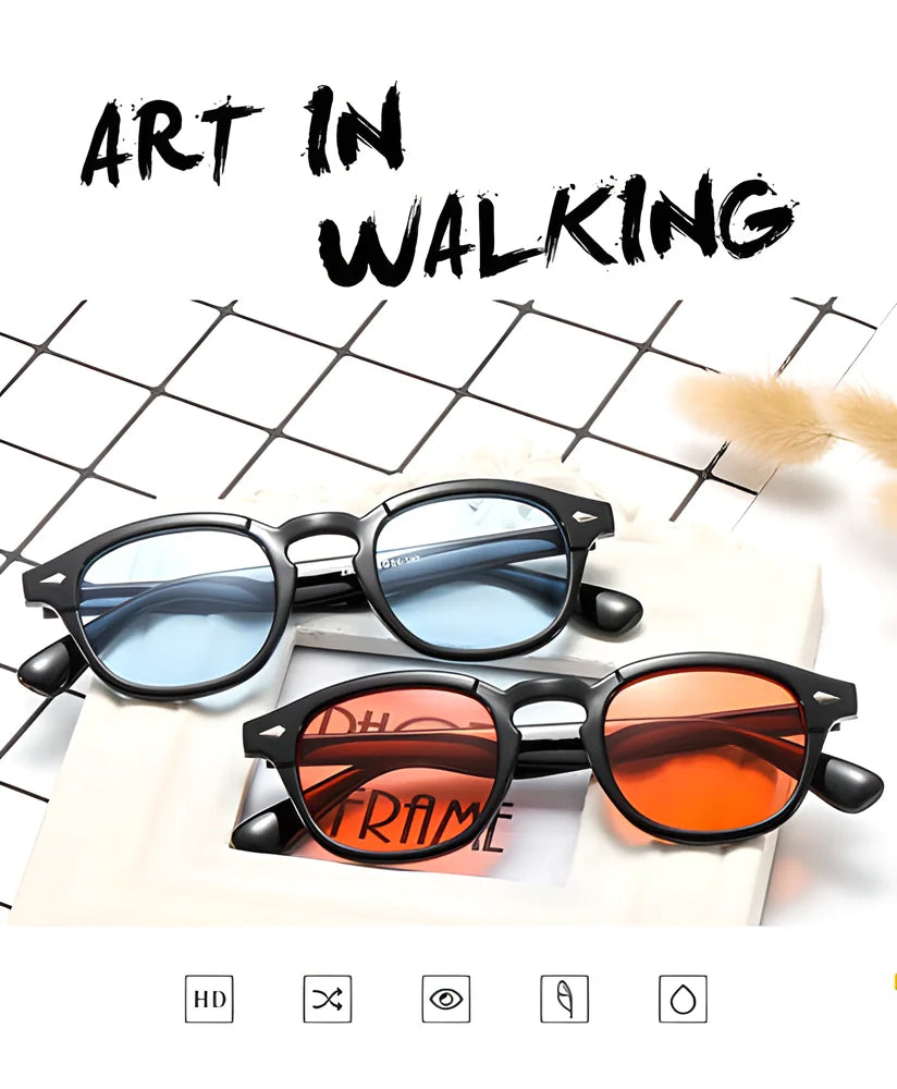 Designer-inspired round sunglasses with photochromic tinted lenses for adjustable UV protection and clear vision in any light conditions