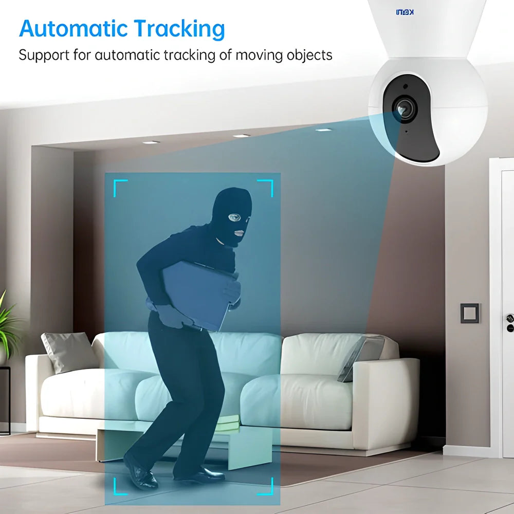 KERUI 1080P HD Wireless Indoor Smart Security Camera with 360-degree coverage, night vision, and intelligent motion detection