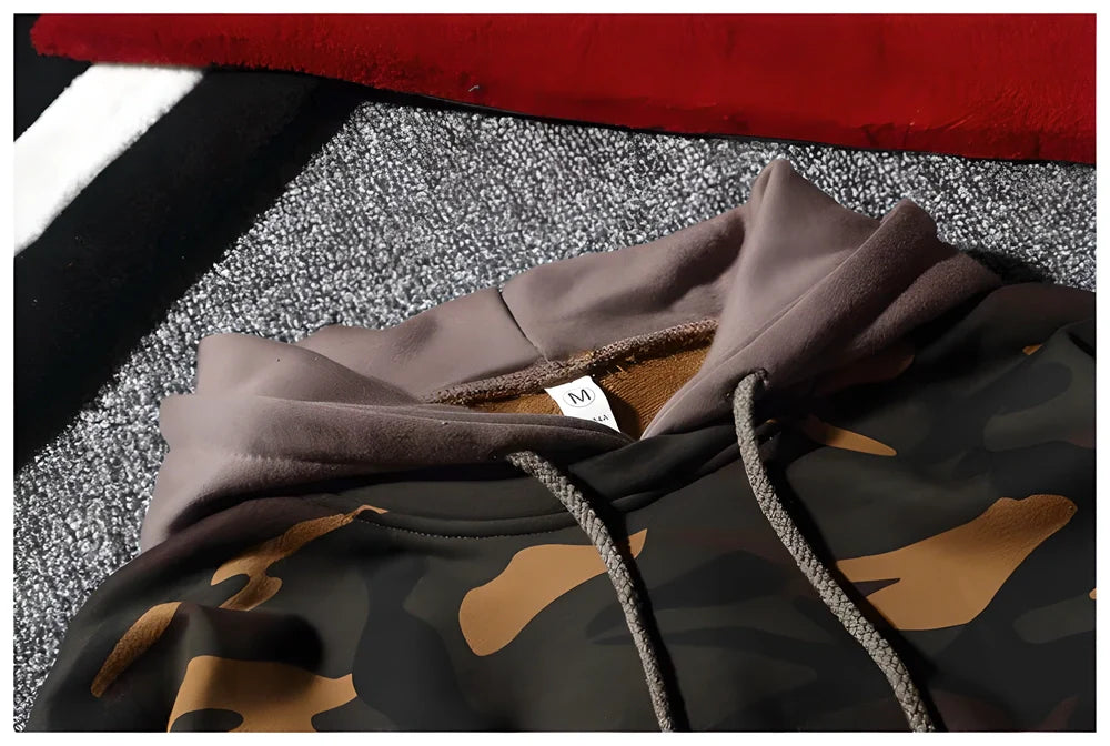 Men's Camouflage Military Hoodie in 3 versatile colour options - olive green, desert tan, and urban grey