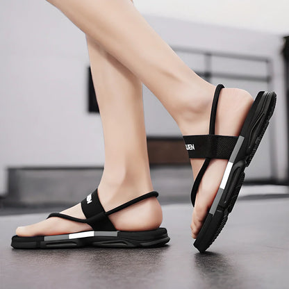 A pair of versatile 2-in-1 lightweight and durable sandals/flip-flops in black, army green, and dark blue colours
