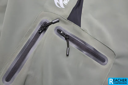 Men's cycling shorts in black and green colours, with adjustable waistband and zipper pockets for storage