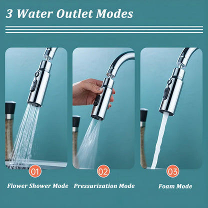 Premium 360° rotating faucet extender with 3 water-saving modes, made of durable ABS and brass for efficient, customised kitchen cleaning