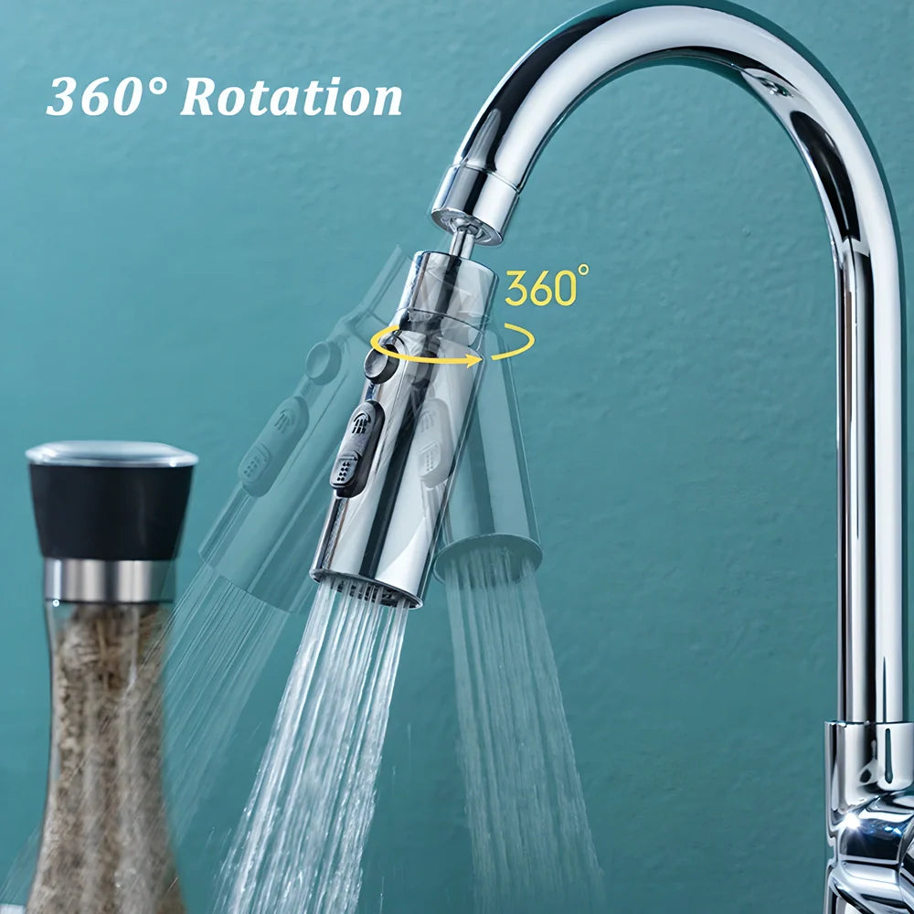 Premium 360° rotating faucet extender with 3 water-saving modes, made of durable ABS and brass for efficient, customised kitchen cleaning