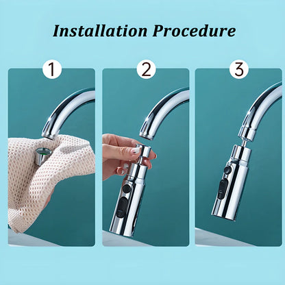 Premium 360° rotating faucet extender with 3 water-saving modes, made of durable ABS and brass for efficient, customised kitchen cleaning