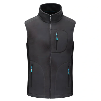 Outdoor Sleeveless Fleece Vest Jacket in blue, green, black, and red colours with size options from L to 4XL