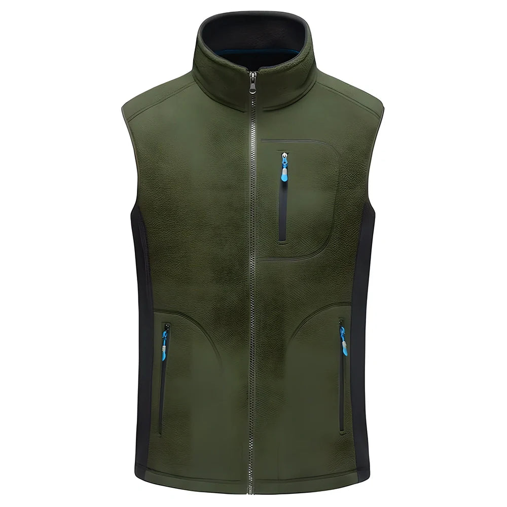 Outdoor Sleeveless Fleece Vest Jacket in blue, green, black, and red colours with size options from L to 4XL