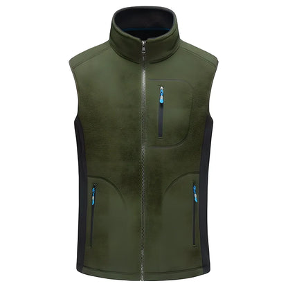 Outdoor Sleeveless Fleece Vest Jacket in blue, green, black, and red colours with size options from L to 4XL