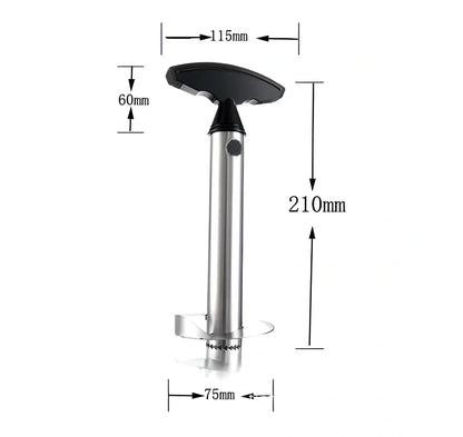 Premium stainless steel pineapple slicer with ergonomic grip and measurement markings for effortless coring and cutting