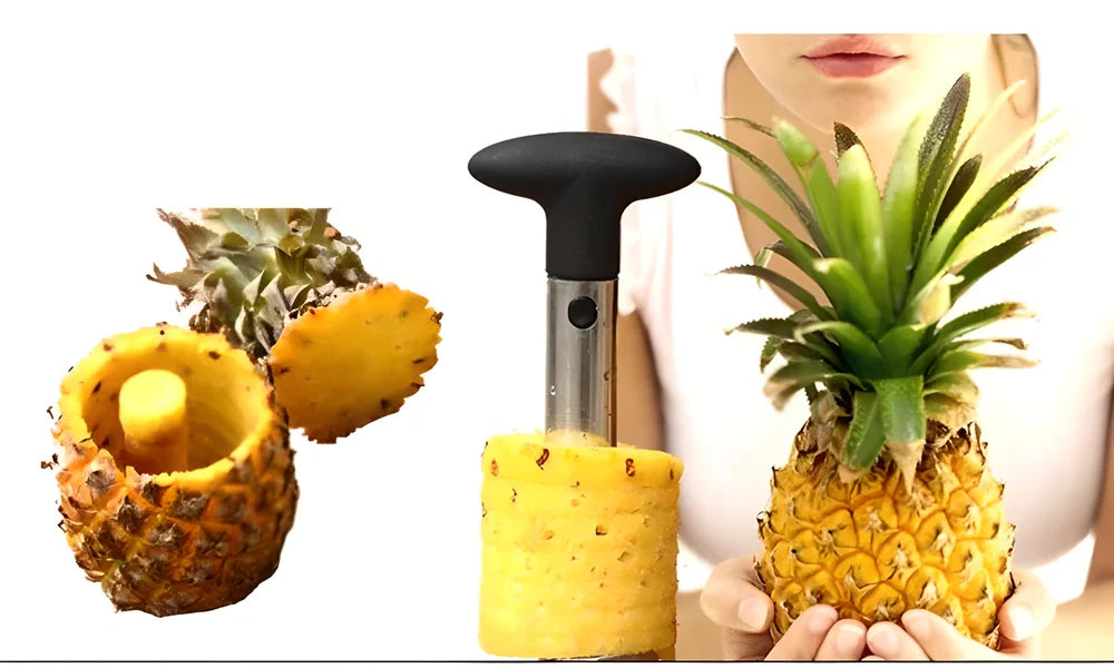 Premium stainless steel pineapple slicer with ergonomic grip and measurement markings for effortless coring and cutting