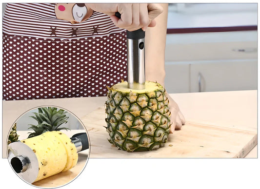 Premium stainless steel pineapple slicer with ergonomic grip and measurement markings for effortless coring and cutting