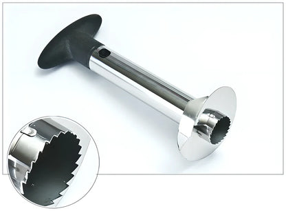 Premium stainless steel pineapple slicer with ergonomic grip and measurement markings for effortless coring and cutting