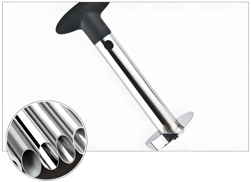 Premium stainless steel pineapple slicer with ergonomic grip and measurement markings for effortless coring and cutting